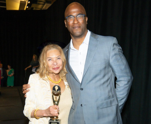 Dr. Pierre Theodore, 2020 winner of the GlobalMindED Inclusive Leader Award for Health and Wellness, with Dr. Linda Thompson, 2024 recipient of the award. 